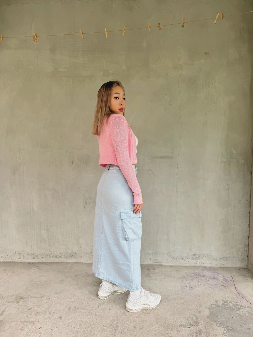 淺藍口袋牛仔工裝裙