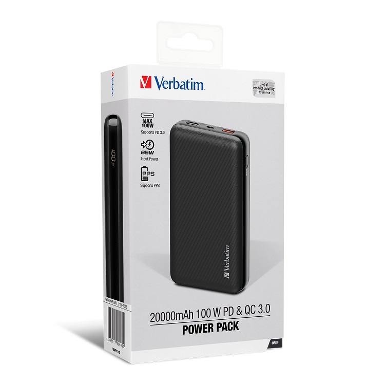 Verbatim 20000mAh 100W PD & QC 3.0 移動電源