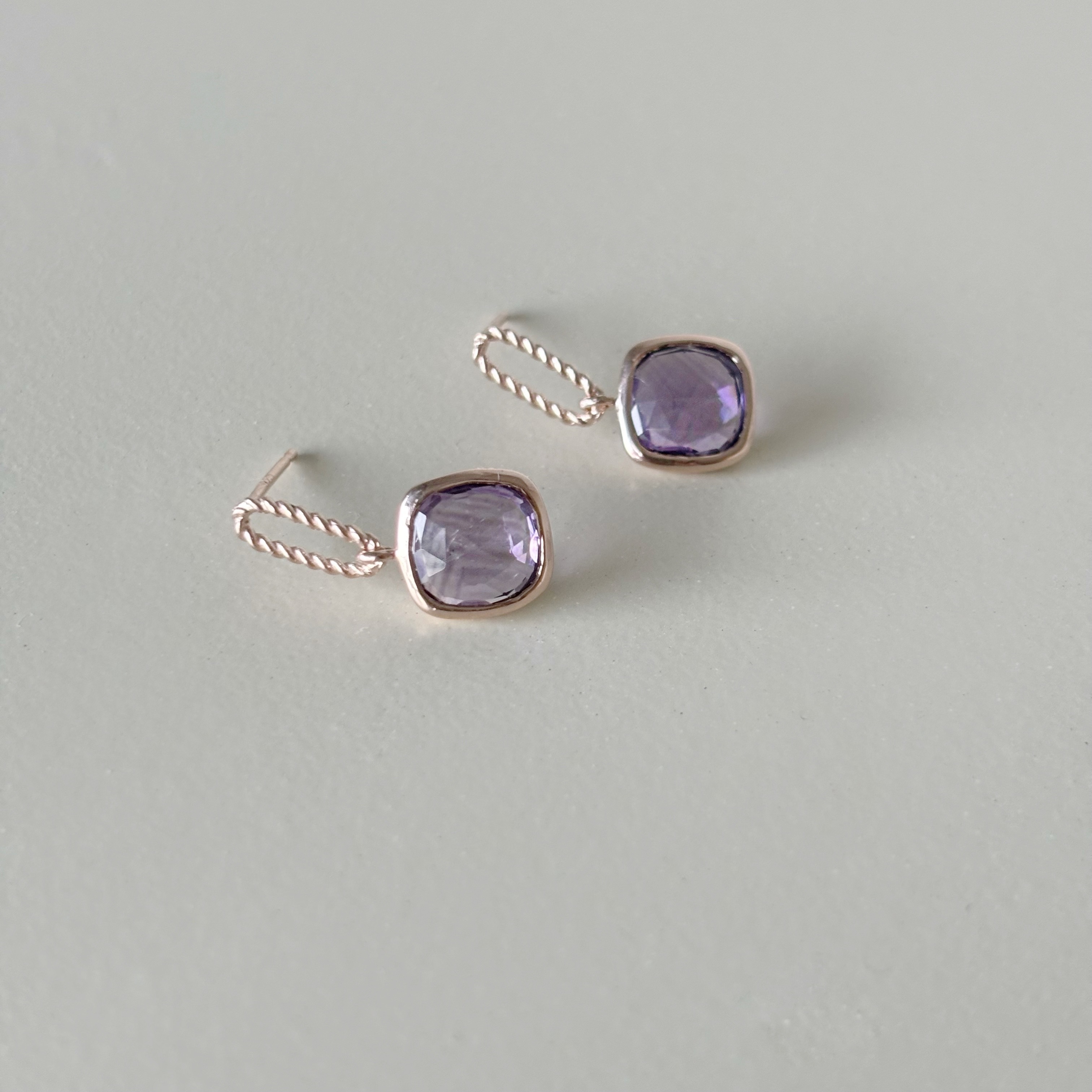 cushion紫水晶麻花longbox耳環