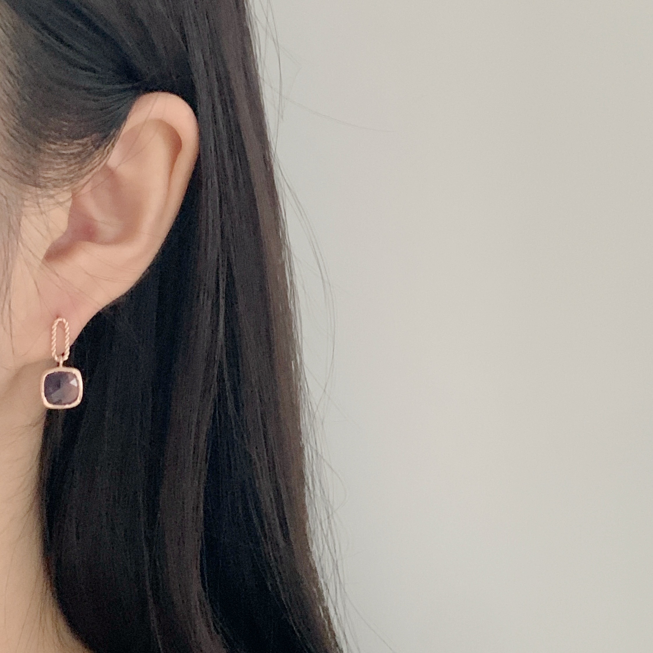 cushion紫水晶麻花longbox耳環