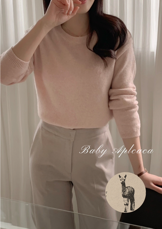 當日出貨 Baby Alpaca 圓領小羊駝毛毛衣