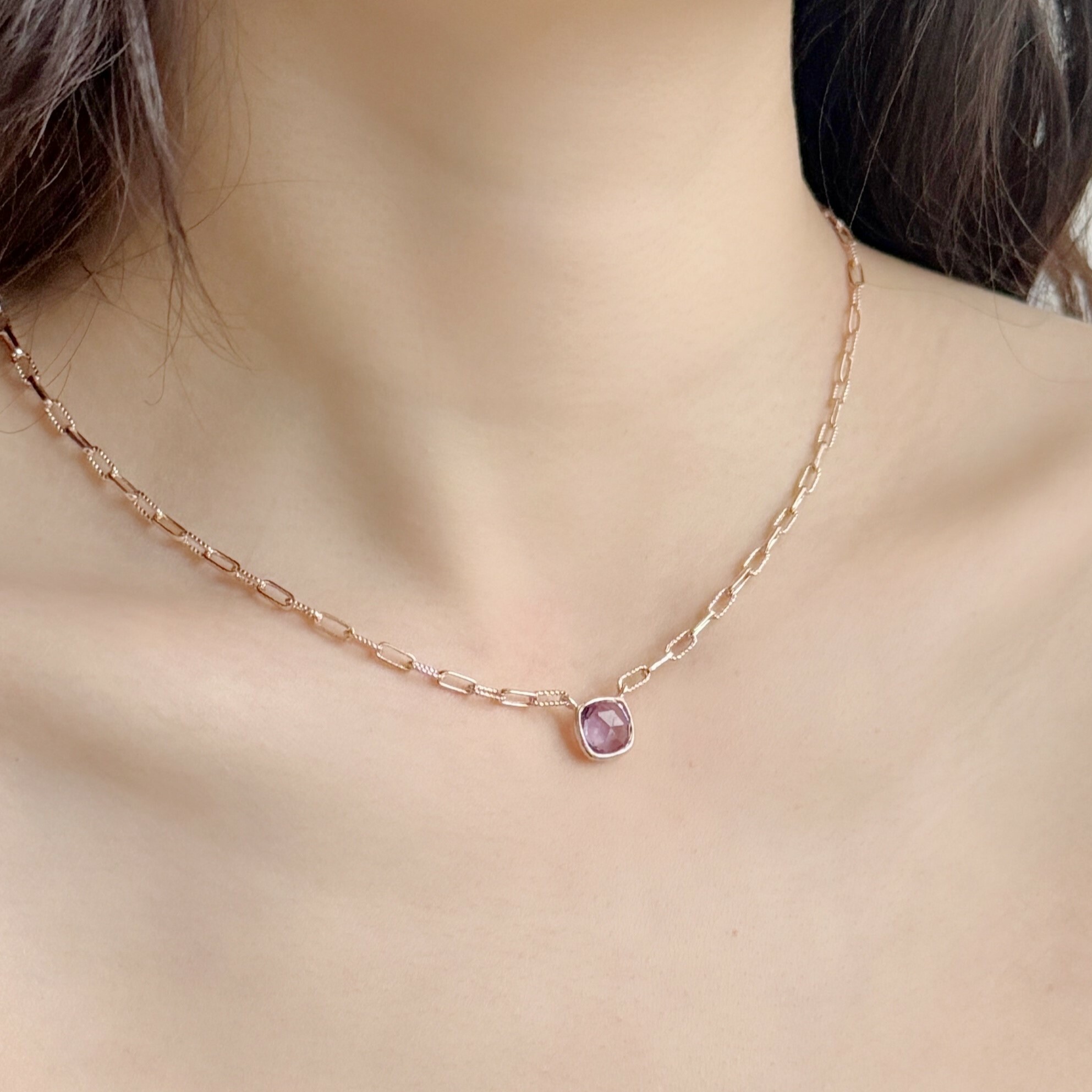 cushion紫水晶麻花longbox項鍊