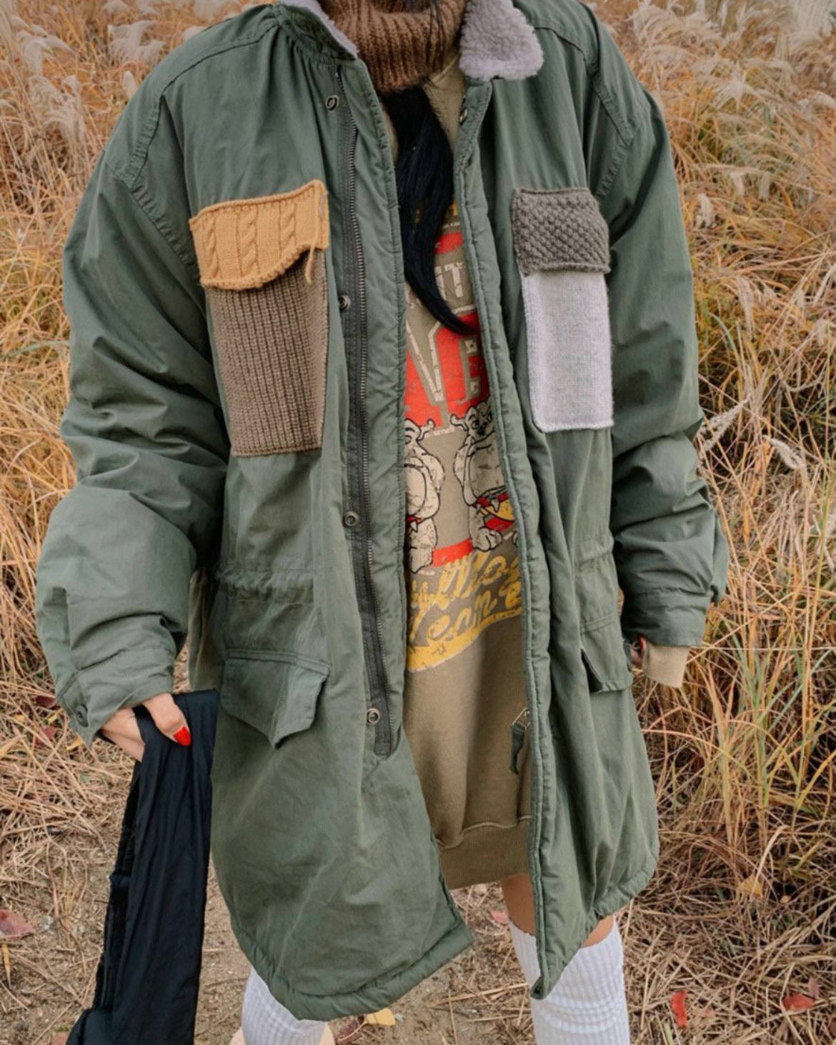 企領拼袋拉鍊長褸(絨毛底) 12GAUGE-026JK