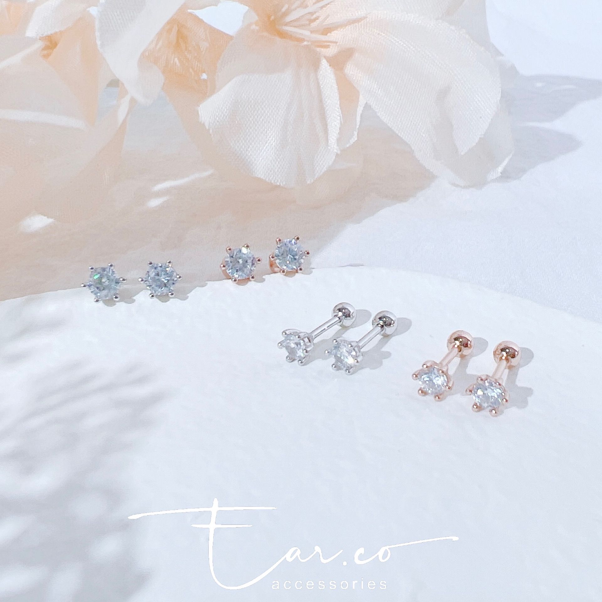 六爪鑲鑽純銀耳珠/耳骨釘 [一對]