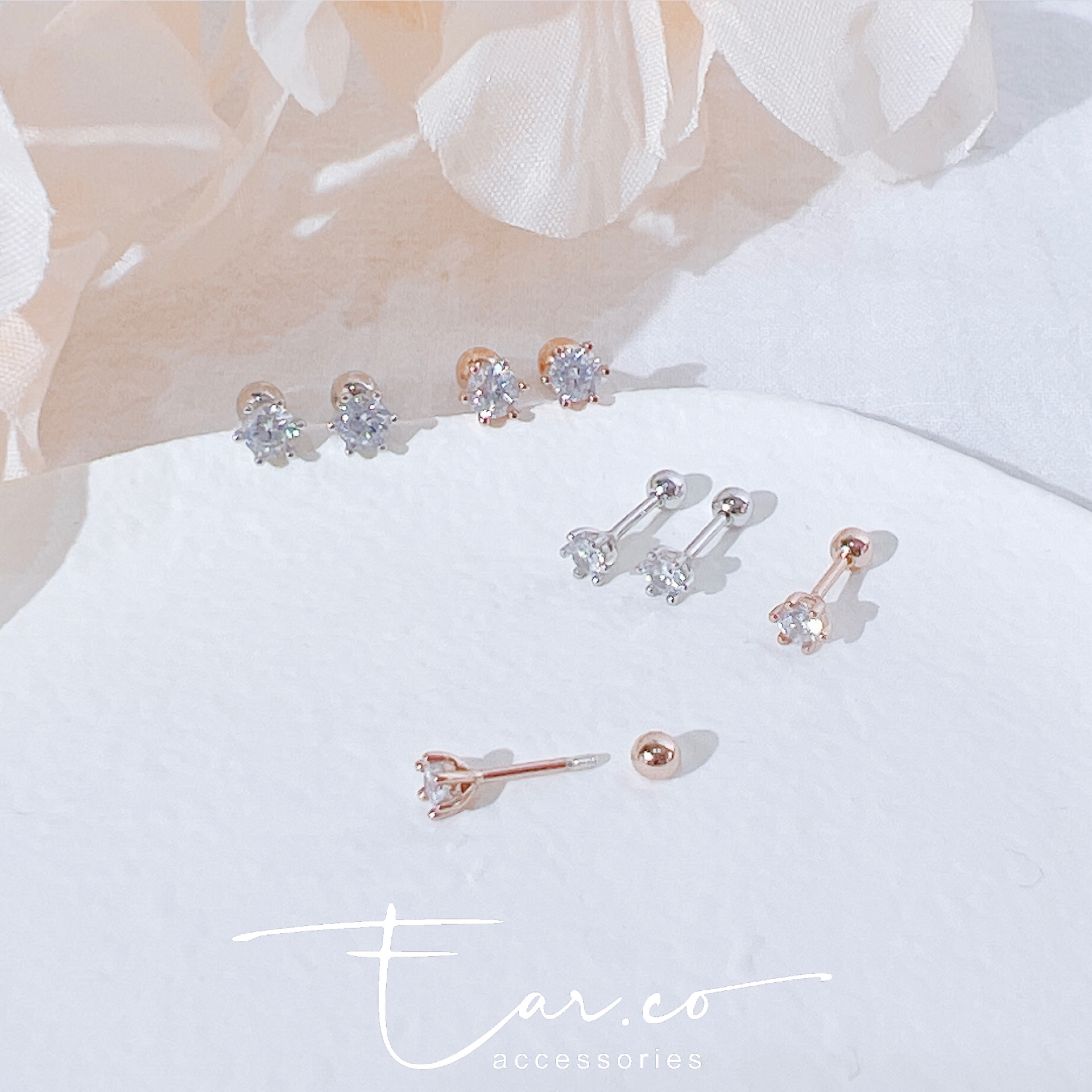 六爪鑲鑽純銀耳珠/耳骨釘 [一對]