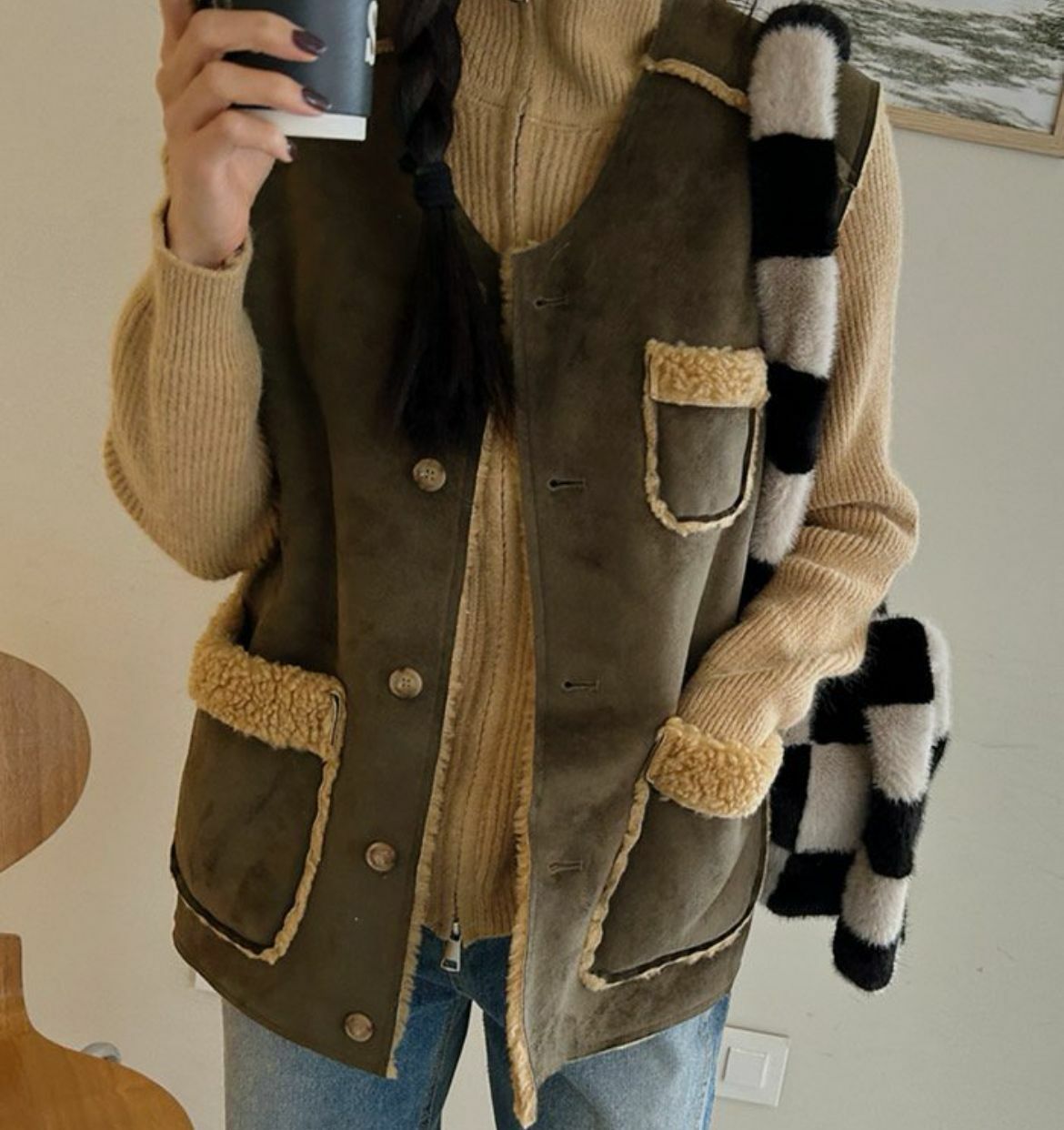 猄面毛底開胸背心褸 12GAUGE-028V