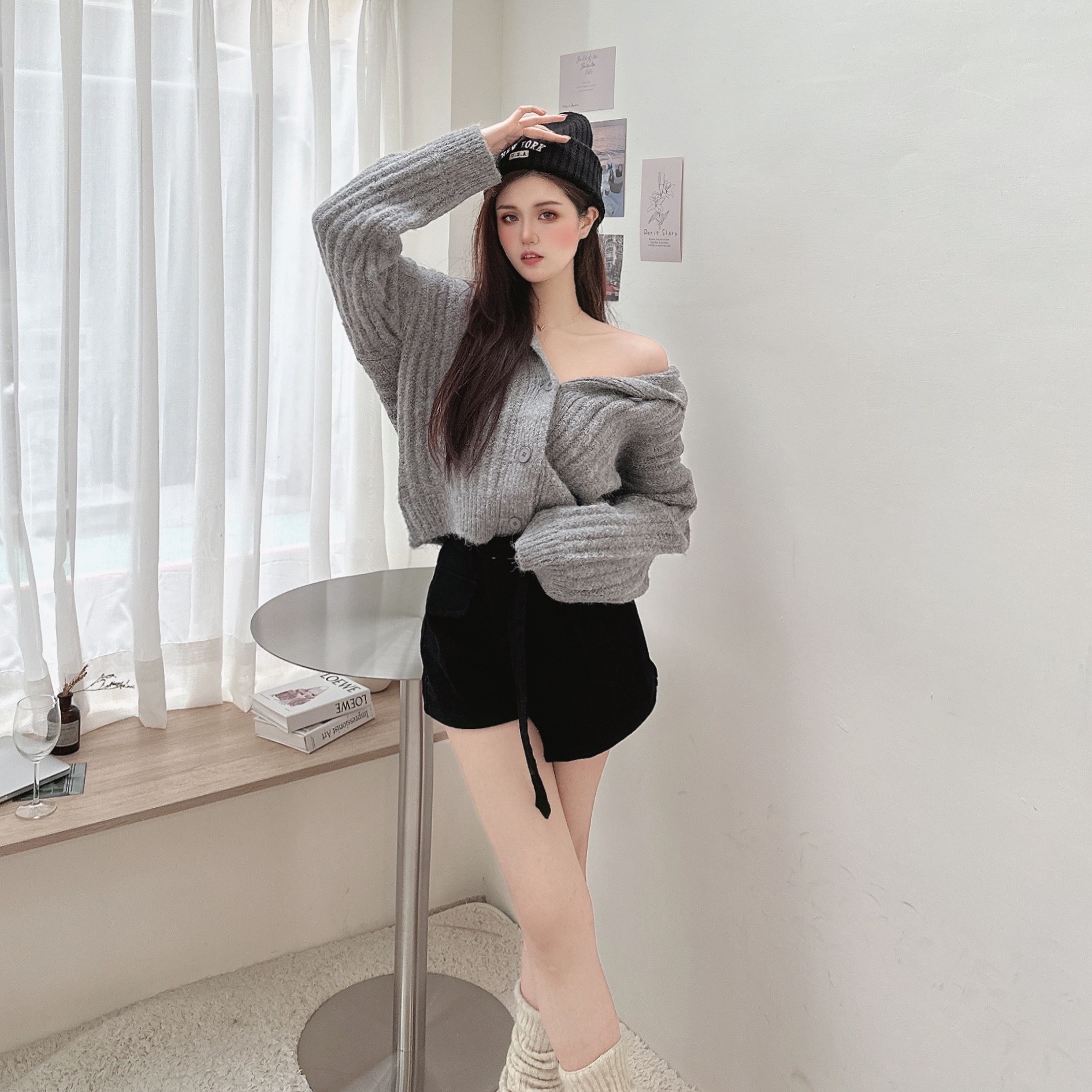 厚磅羊毛翻領針織毛衣/三色