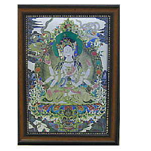 如來頂髻尊勝佛母唐卡A4相框{銀色}【十方】115815