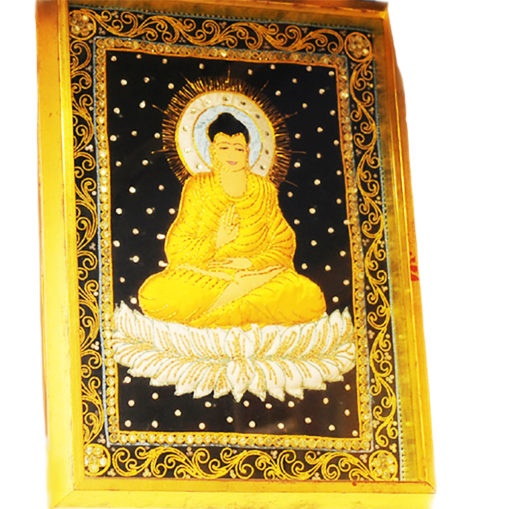 慈悲佛陀{繡布鑲寶石}復古金畫框【十方】130314