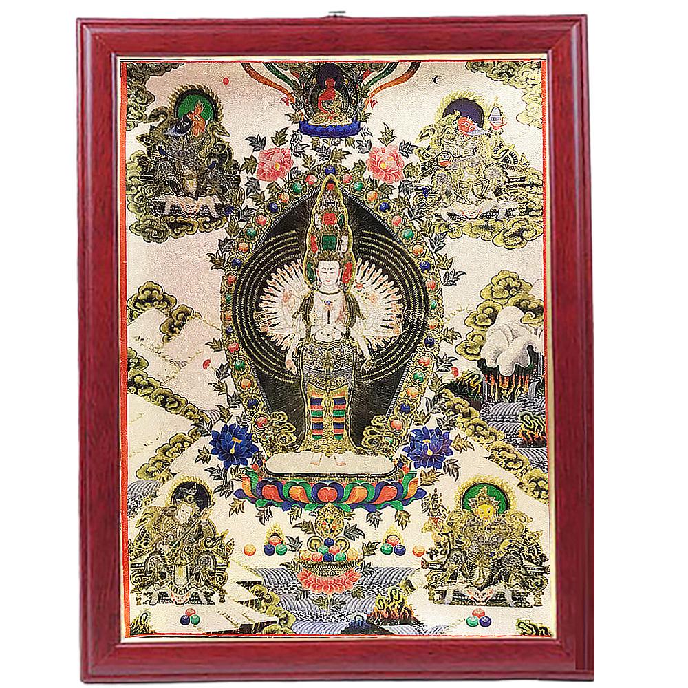 千手千眼觀音{銀箔}唐卡A4相框【十方】150874