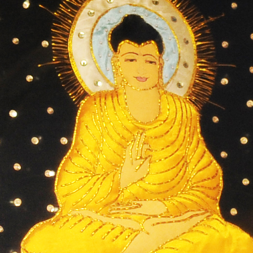 慈悲佛陀{繡布鑲寶石}復古金畫框【十方】130314