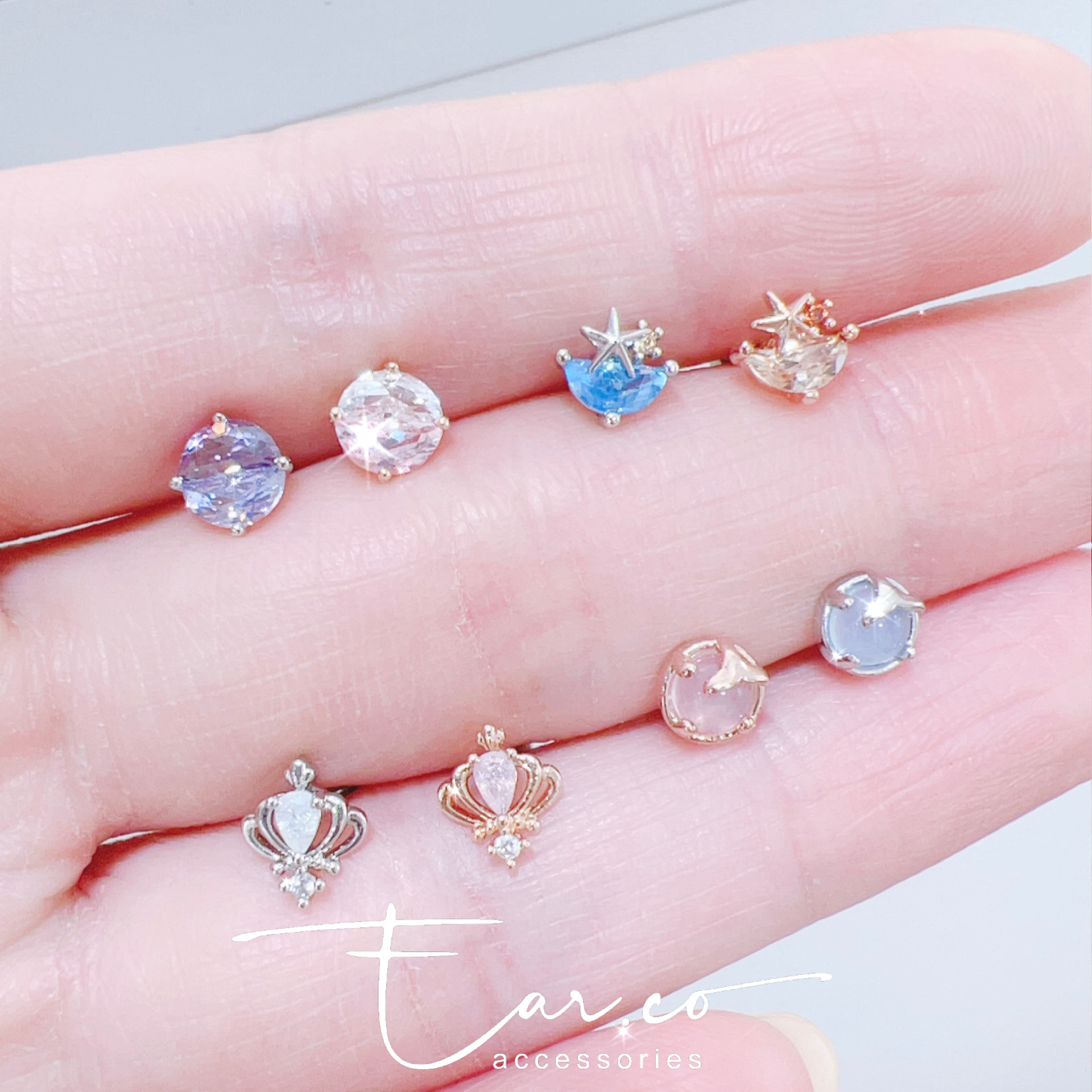 拼色水晶/海星海岸線/小皇冠/蛋白石泡沫魚尾耳珠/耳骨釘 [單支]