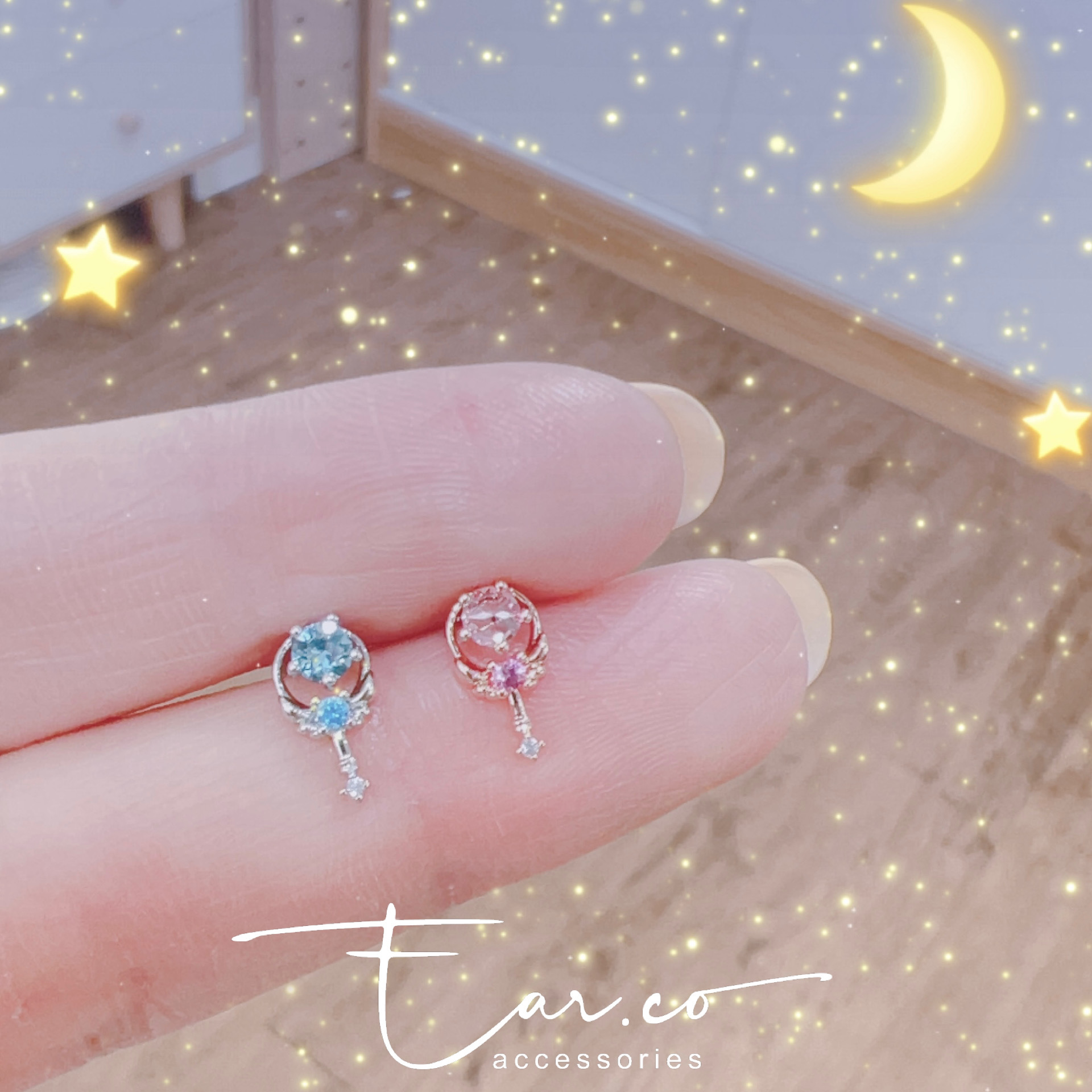 水晶天使翼權杖魔法棒耳珠/耳骨釘 [單支]