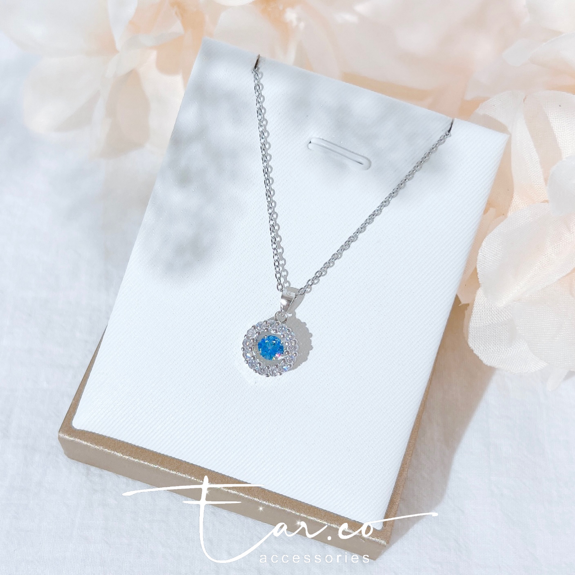 [BLUE] 簡約極閃圓形Dancing Stone純銀頸鏈