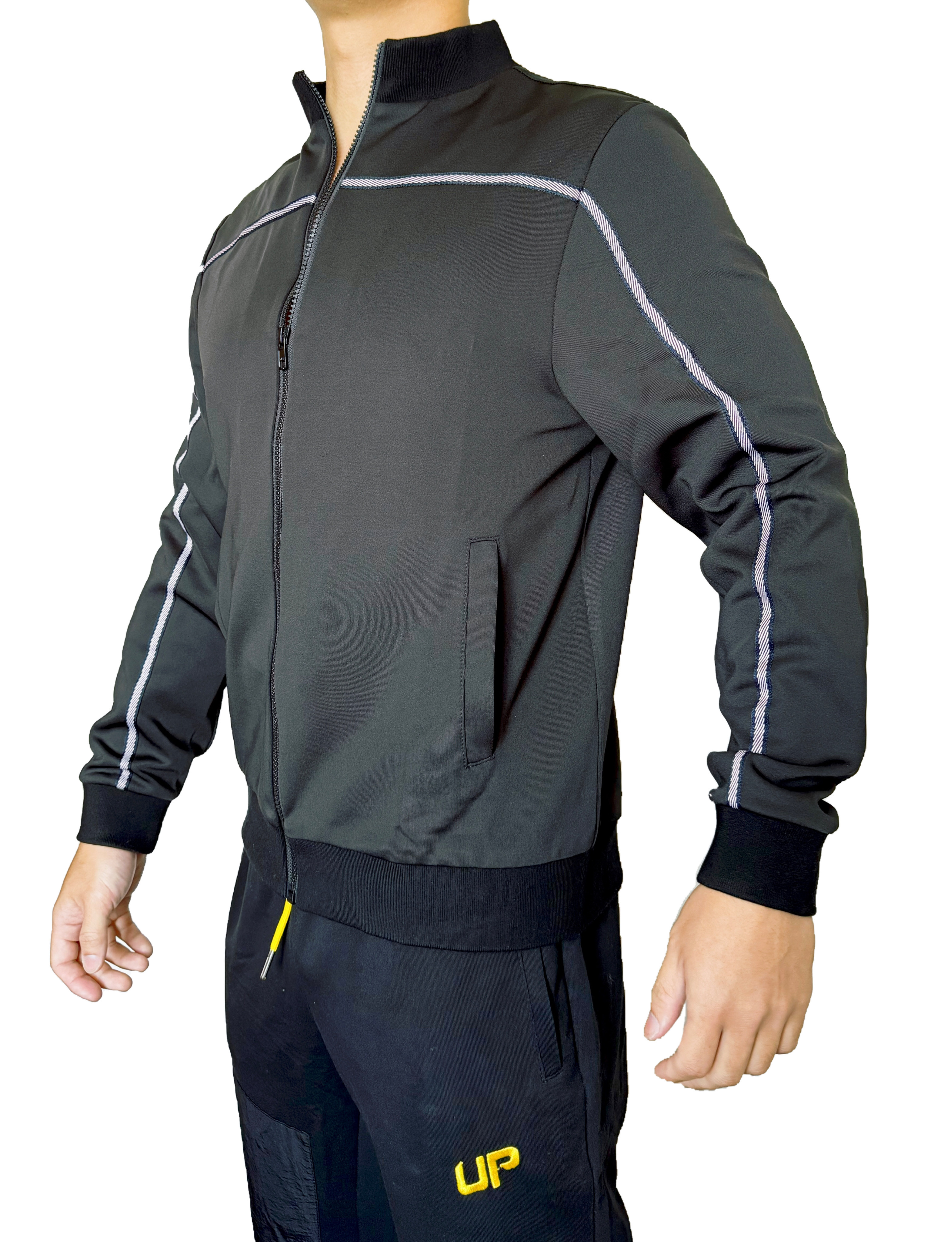 Rib-Line 運動外套 亮黑