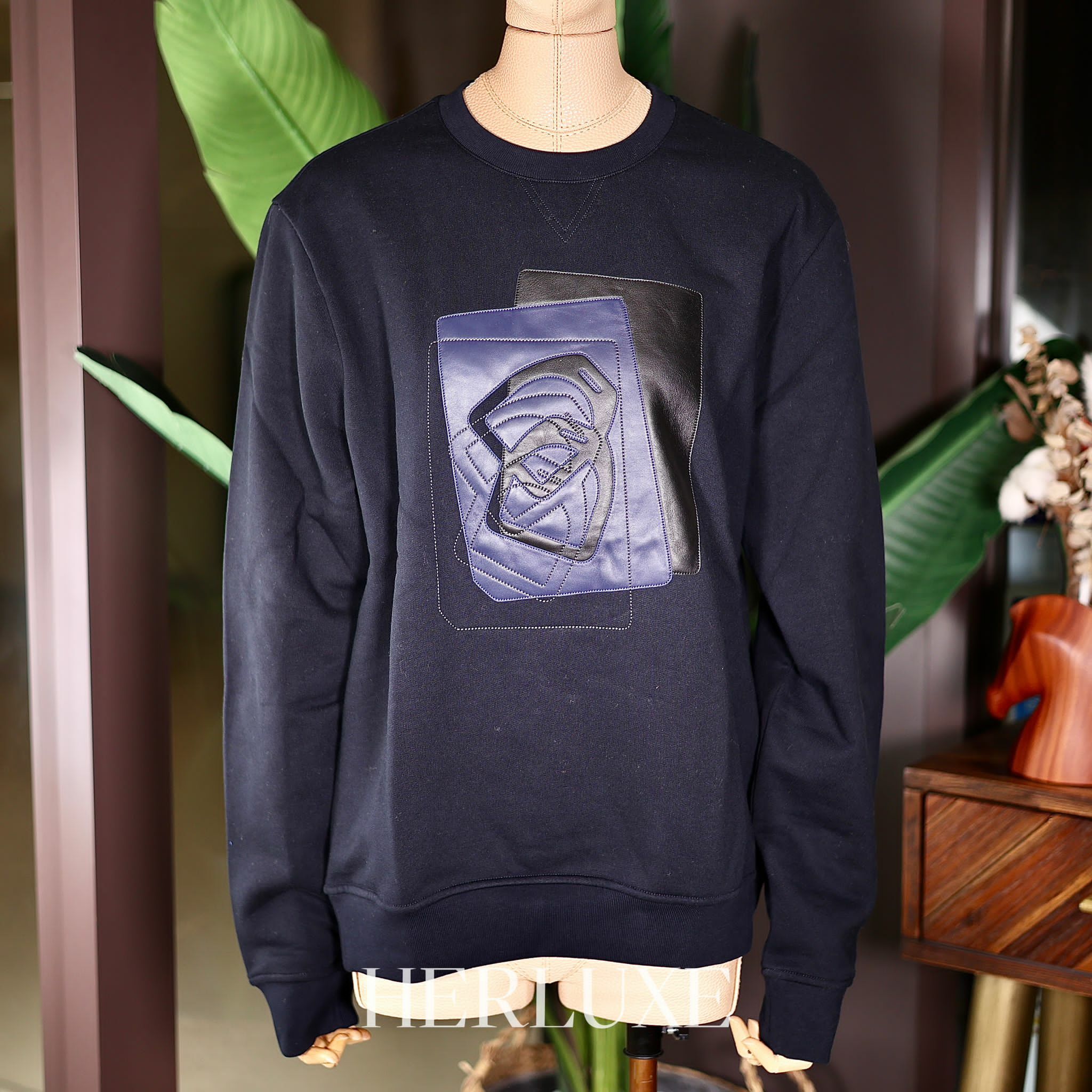 Sweat col rond patch cuir etri 01 marine S