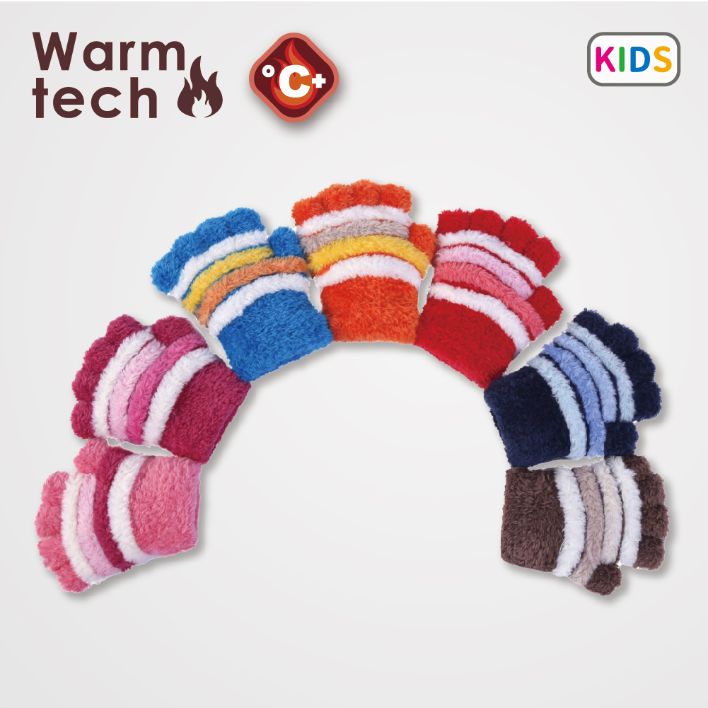 【肌暖】經典小童款 1-3歲立體條紋專利半指手套丨C7154H