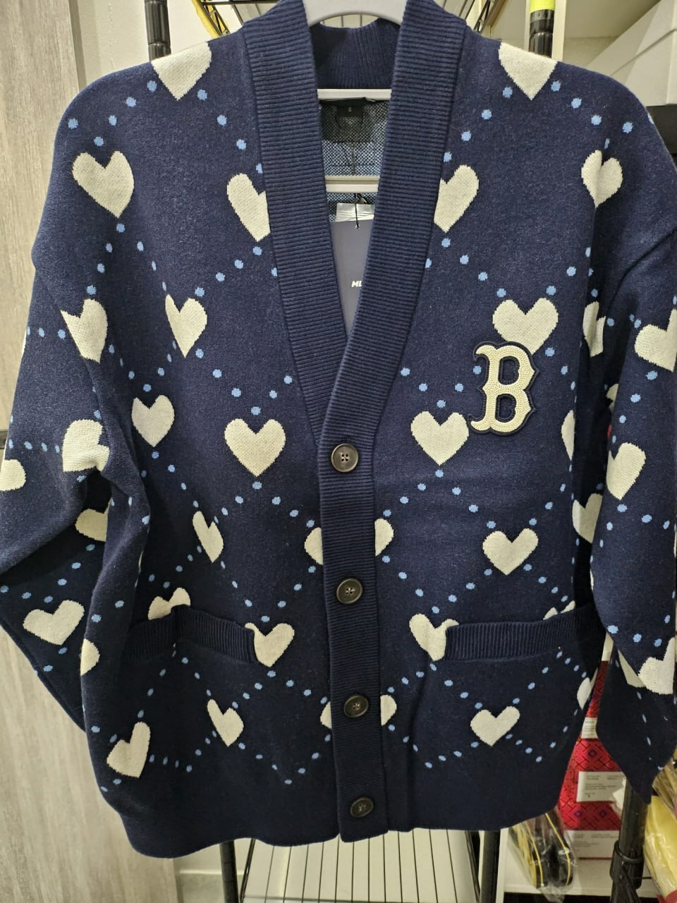 [S] MLB HEART ALL OVER CARDIGAN BOSTON RED SOX BLUE, 3AKCH0134G-P001 (SMLB331)