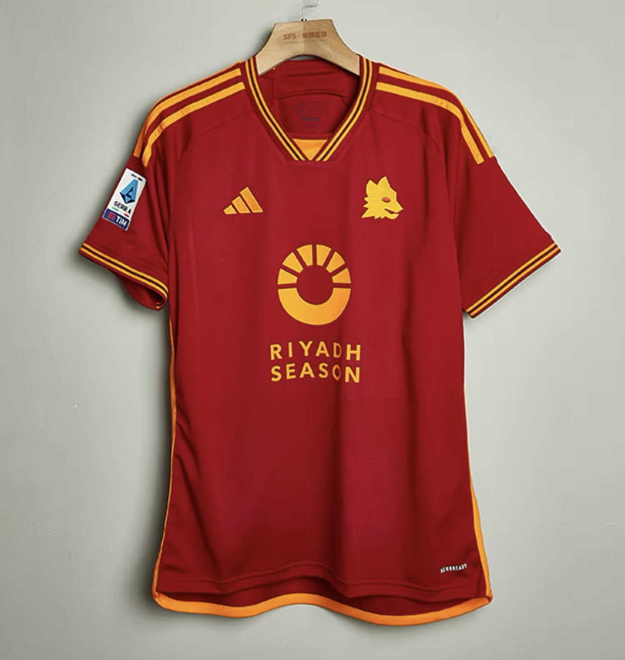 2023 AS Roma Home Shirt with Nameset + Patch + Back Sponsor