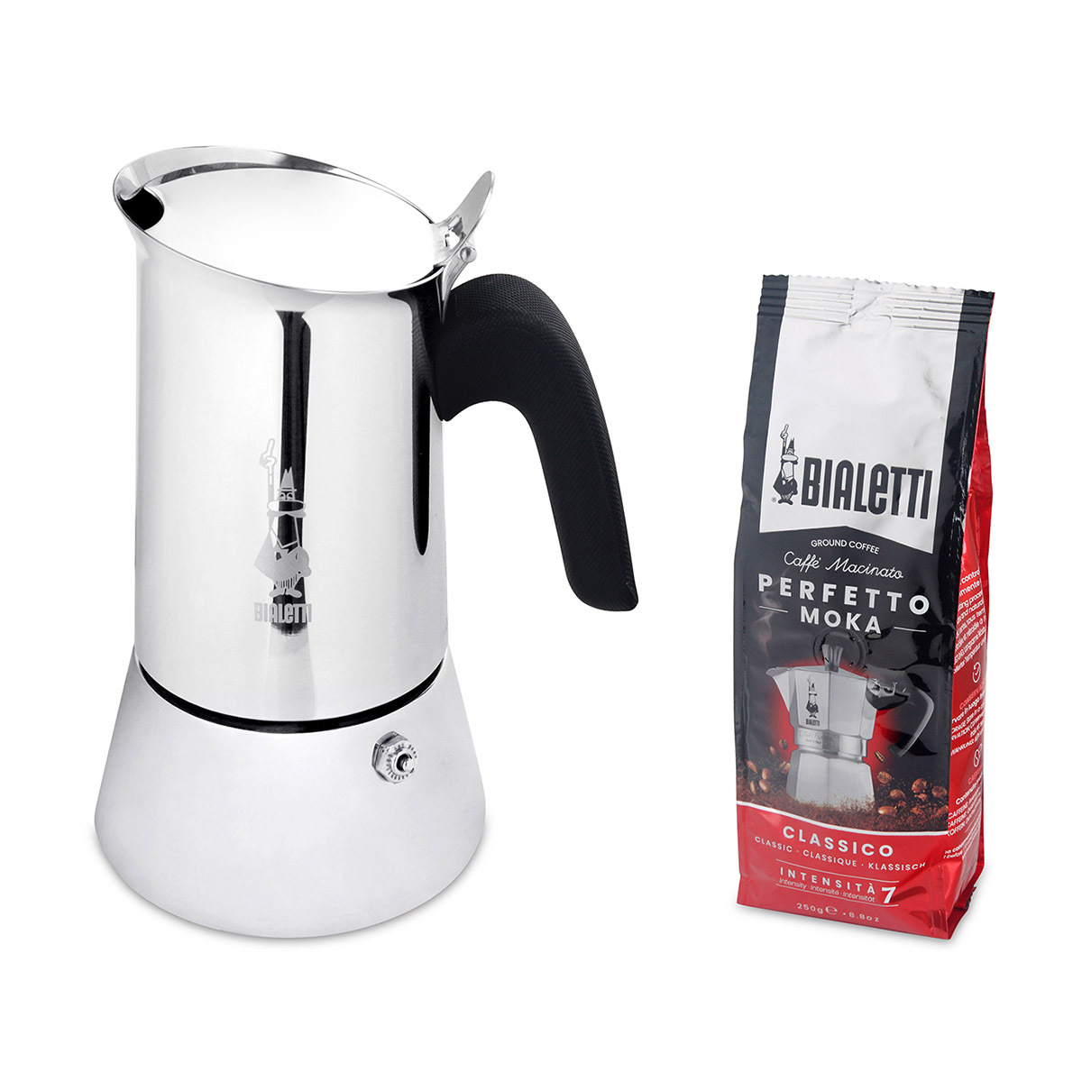 意大利 BIALETTI 6杯裝不銹鋼電磁爐摩卡壺+250G榛子乾果咖啡粉套裝 -0003541