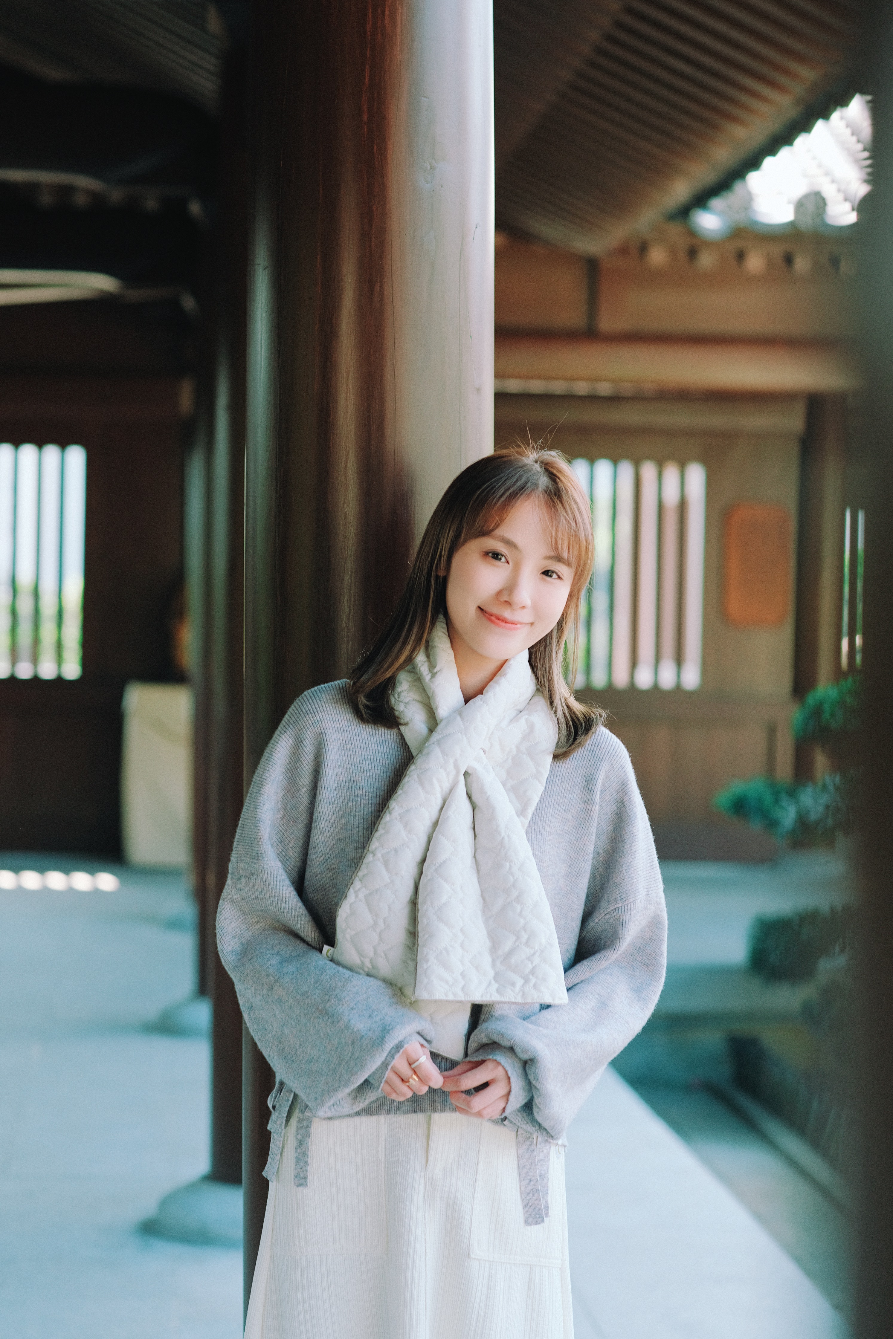 兩色／心心絎縫夾棉頸巾／Heart Pattern Quilted Scarf