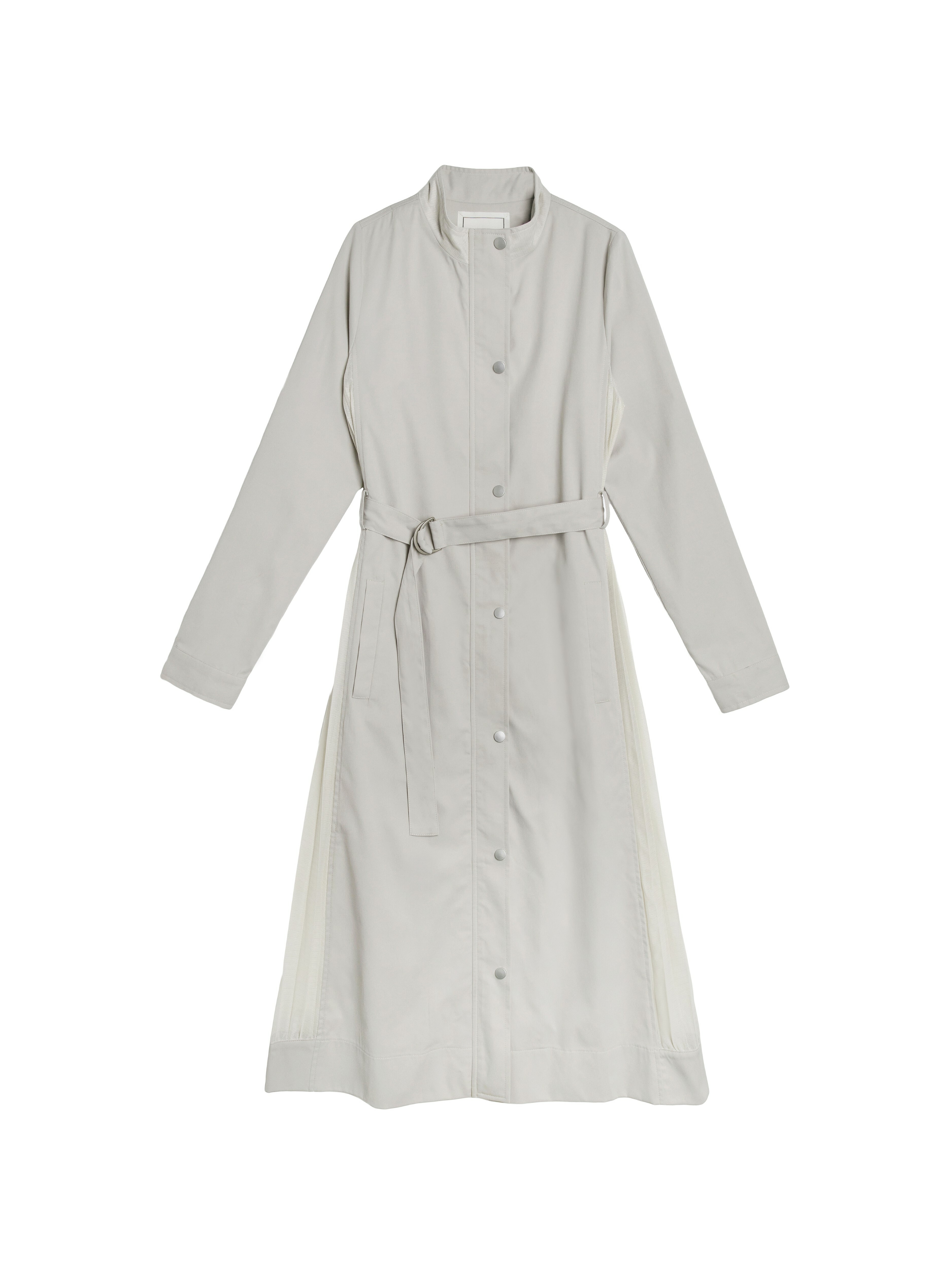 Stand-collar coat with pleated details - J089C