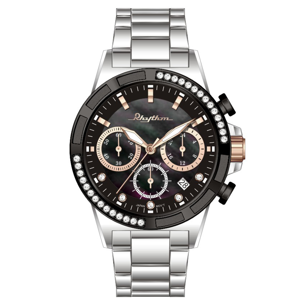 【Rhythm 麗聲】簡約三眼六針不鏽鋼手錶-FE1621S-