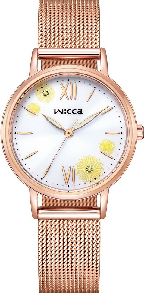 萬年鐘錶 - Citizen - Wicca  公主系列 太陽能 日系雛菊玫瑰金米蘭錶帶女錶  KP5-166-21 錶徑30.2MM
