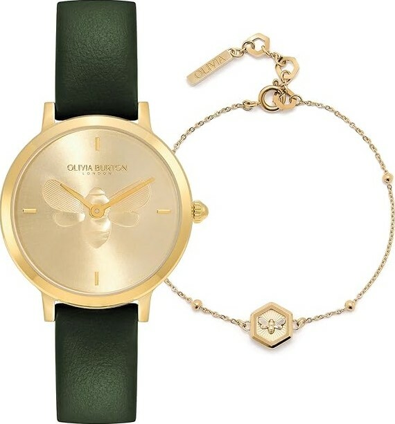 萬年鐘錶 -  Olivia Burton  藝術時尚  Lucky Bee系列  3D蜜蜂金色皮革款女錶搭配手鍊套組  24070001  錶徑28MM