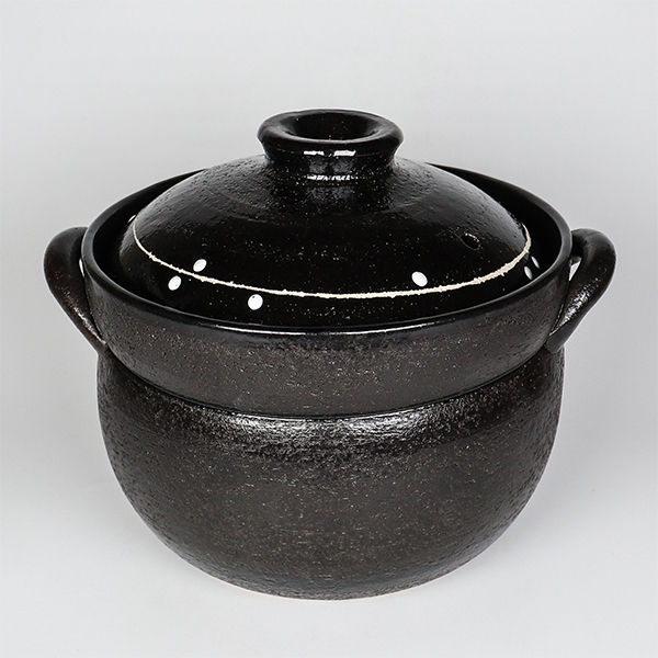 【萬古燒】黑釉線紋 4合炊飯鍋