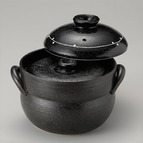 【萬古燒】黑釉線紋 4合炊飯鍋