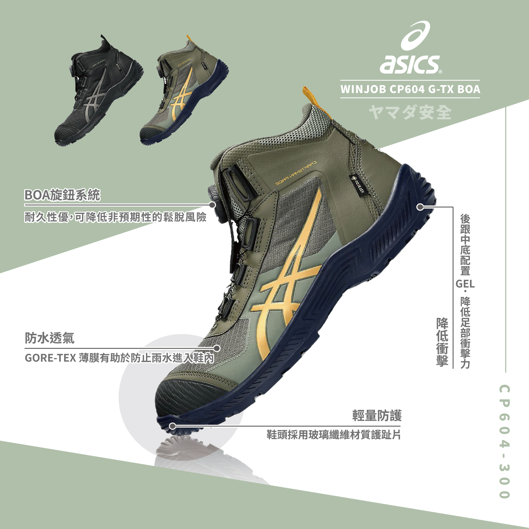 WINJOB G-TX BOA 亞瑟士防護鞋「綠色」CP604-300