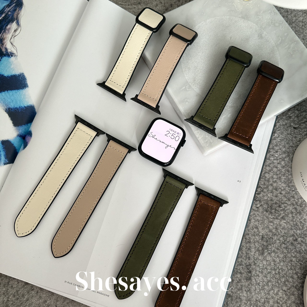 APPLE  WATCH極簡方格蝴蝶磁吸錶帶[四色]