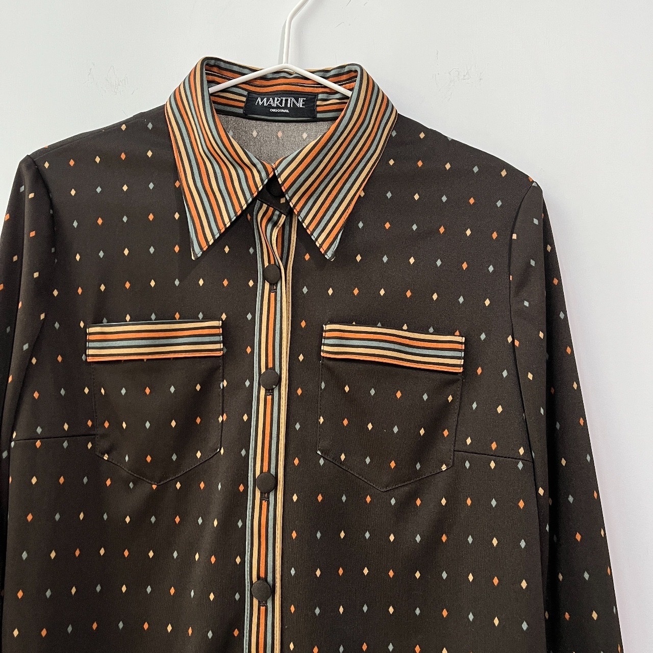 日本朱古力啡條紋領古著上衣