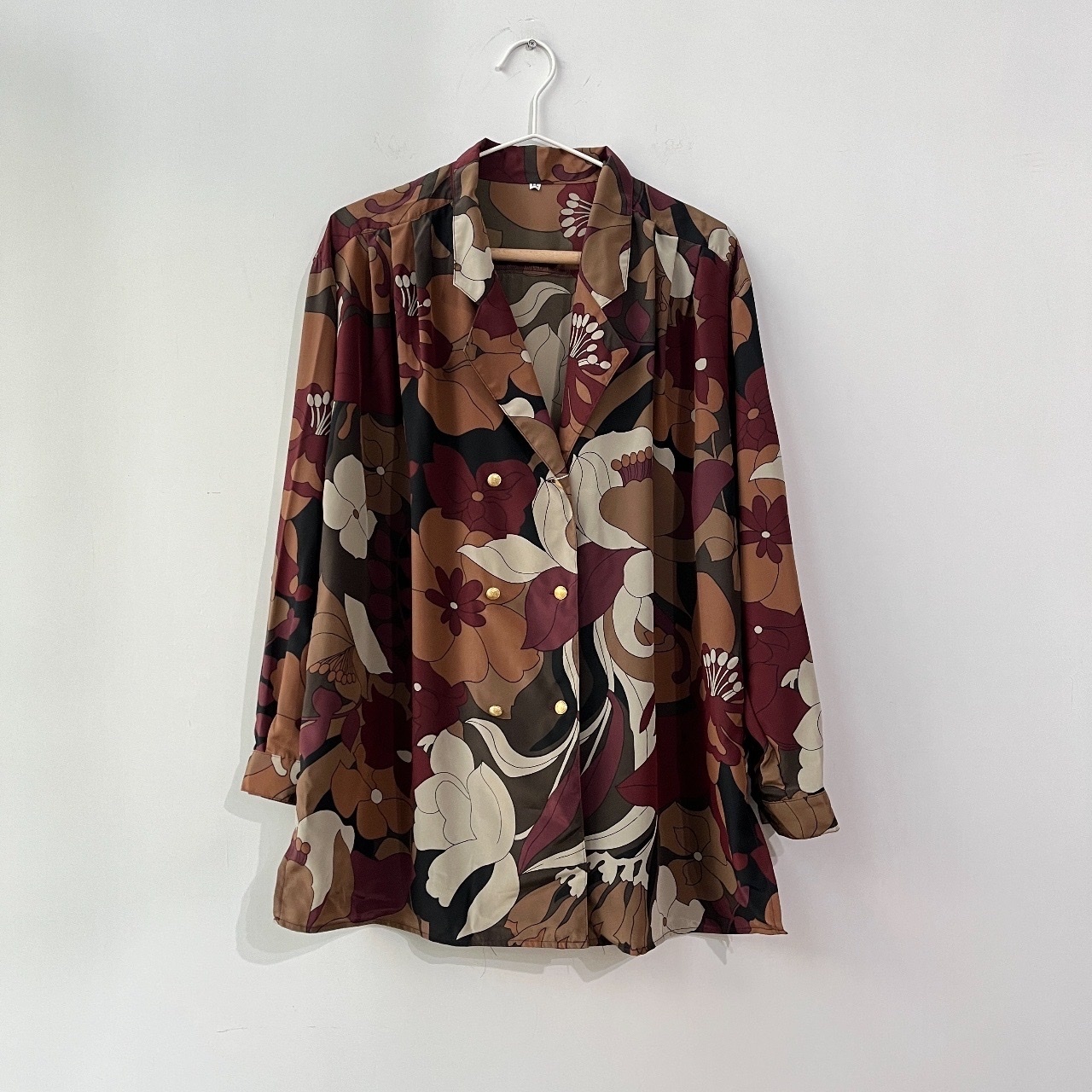 日本製啡紅色大花孖襟上衣