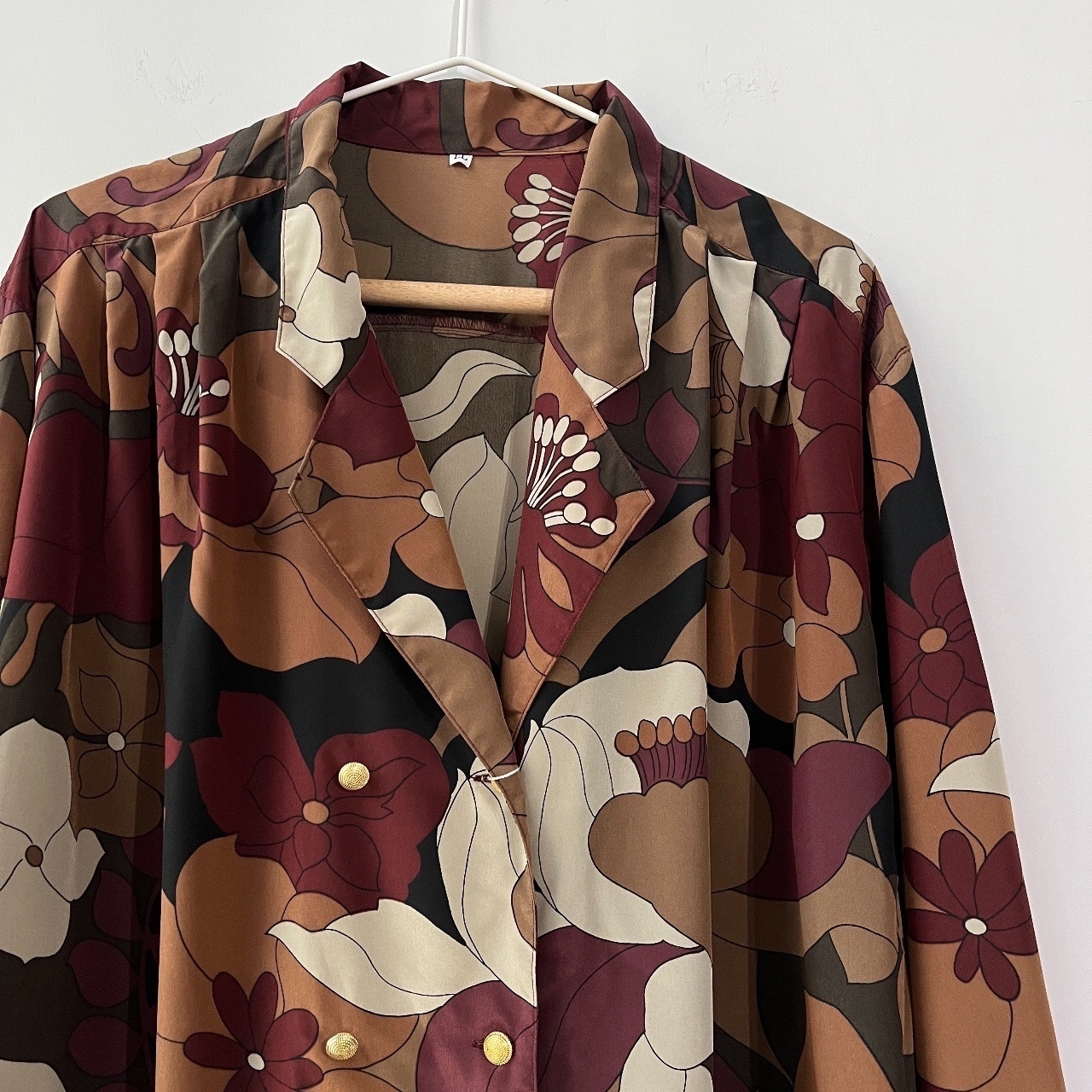 日本製啡紅色大花孖襟上衣