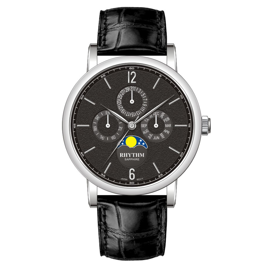 【Rhythm 麗聲】簡約三眼六針皮革手錶-FI1608L-