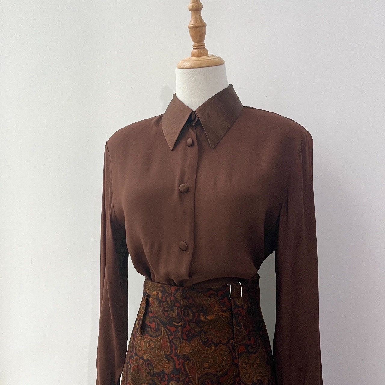意大利製絲質啡色古著上衣