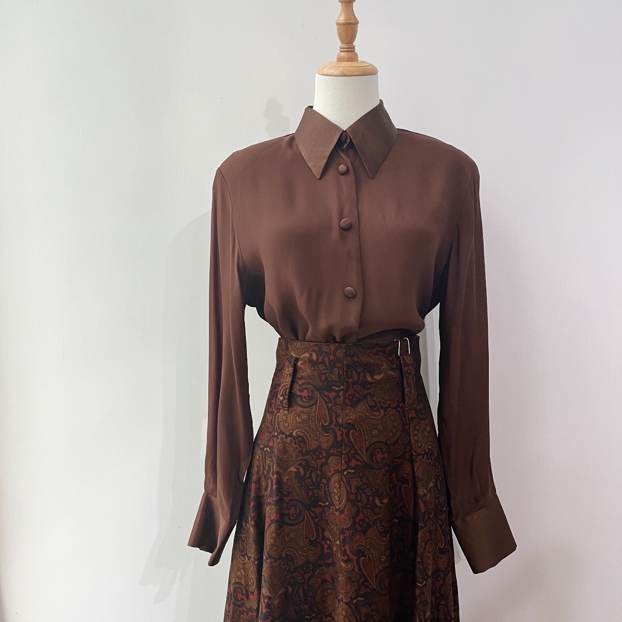 意大利製絲質啡色古著上衣