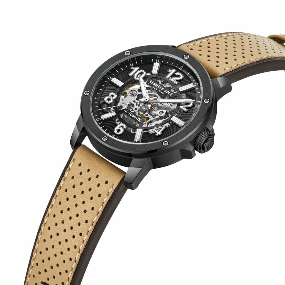 萬年鐘錶 - KENNETH COLE  美國紐約品牌  透視機芯機械皮革男錶  KCWGE0013105 錶徑44MM