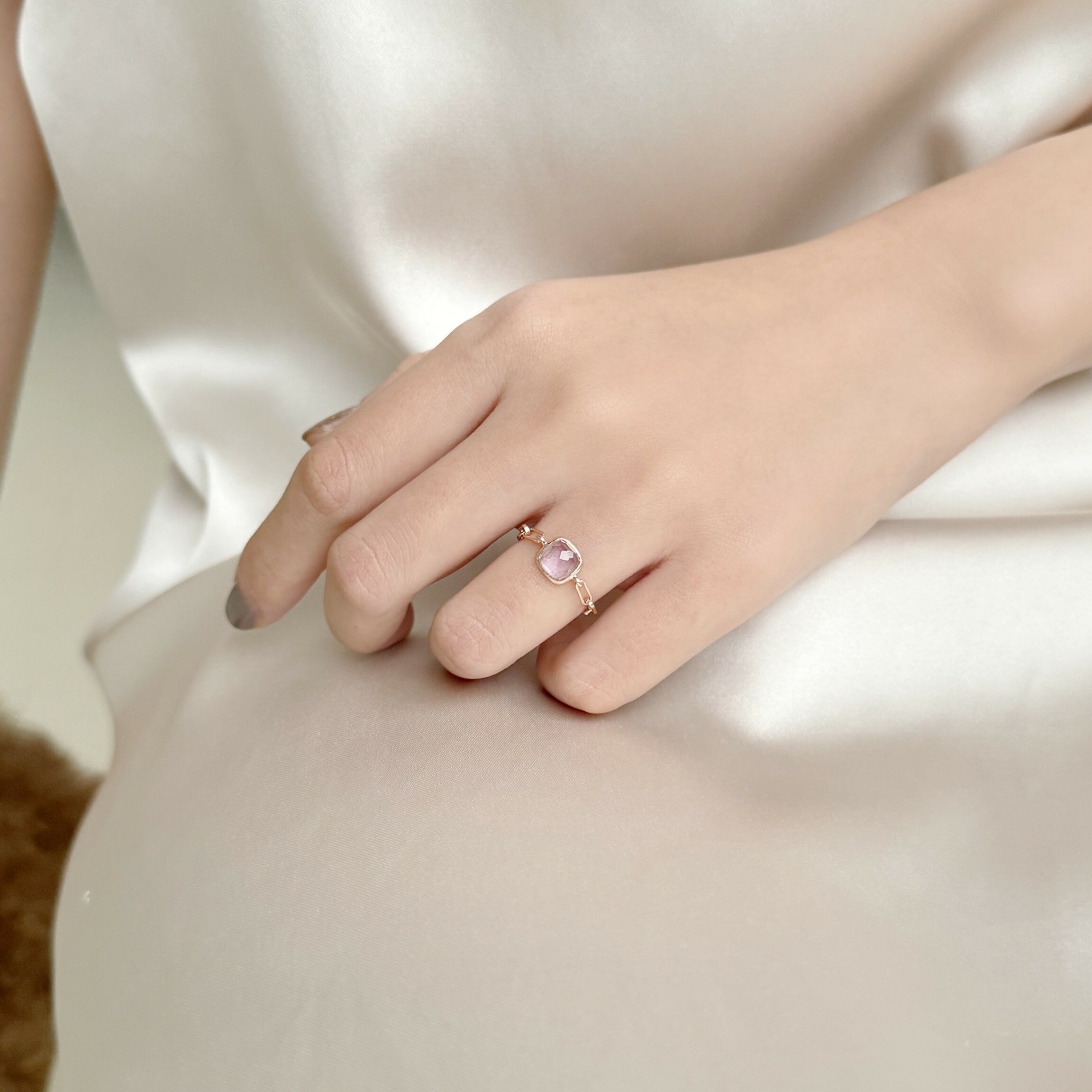 cushion紫水晶longbox半硬式鍊戒