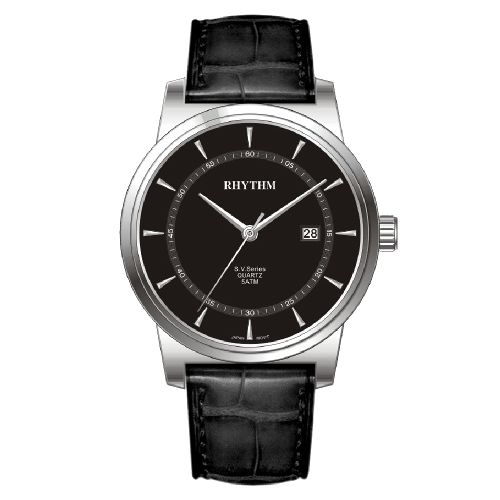 【Rhythm 麗聲】簡約三針皮革手錶帶日期-GS1601L-