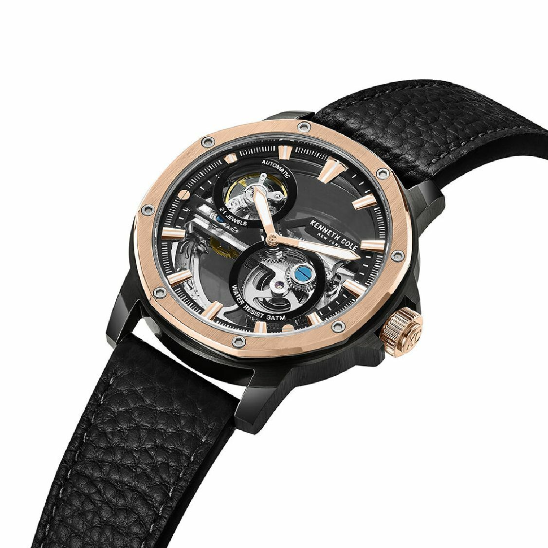 萬年鐘錶 - KENNETH COLE  美國紐約品牌  透視機芯機械皮革男錶  KCWGE0033702  錶徑44MM