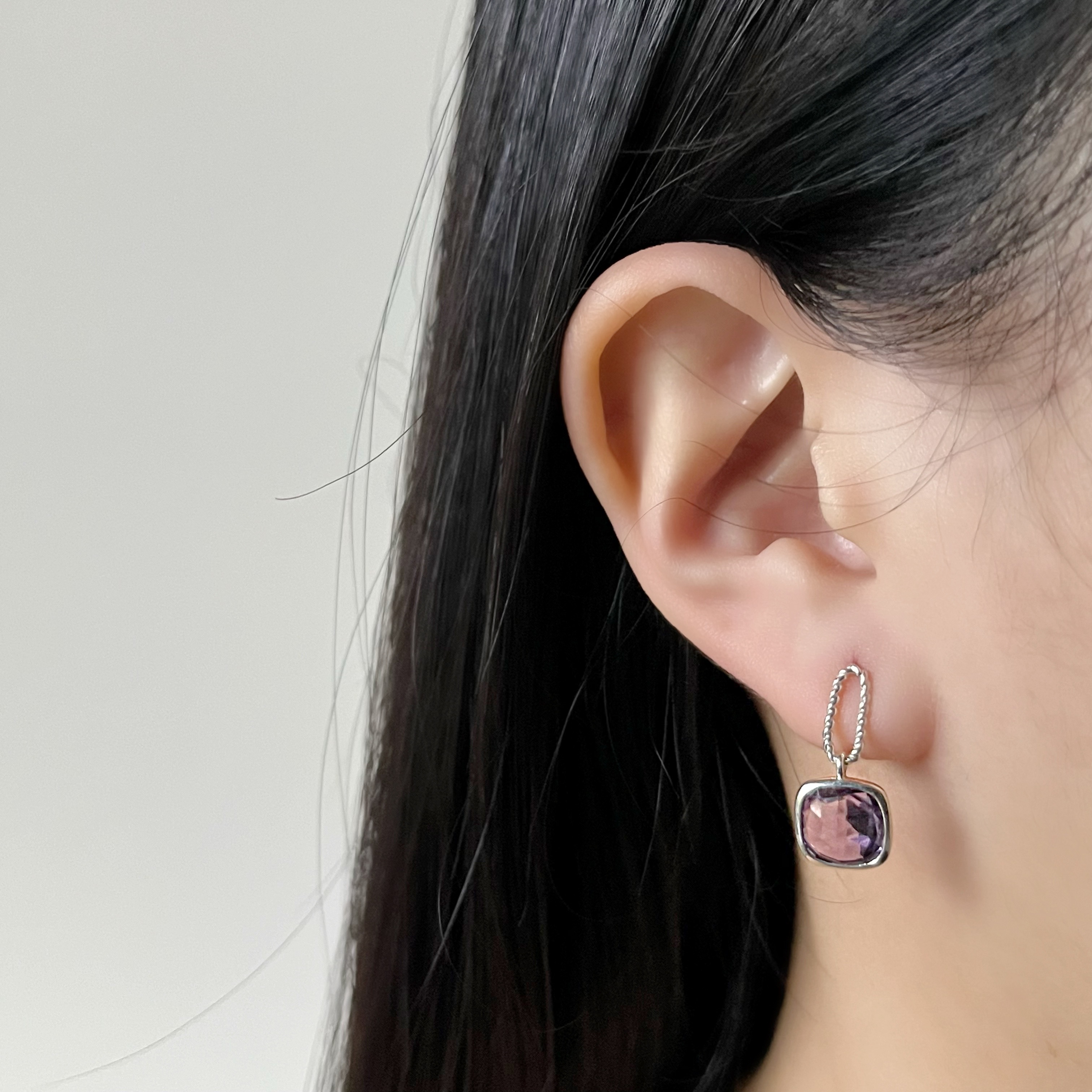 cushion紫水晶麻花longbox耳環