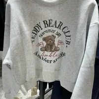 [S] HUB STUDIOAMBLER TEDDY BEAR CLUB CROP SWEATSHIRT,WHITE MELANGE, AMC202WM00M (SHS17)