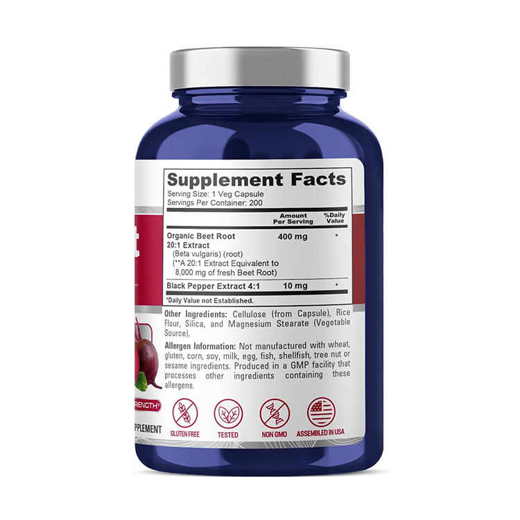 Nusapure Beet Root 8000 mg  with Bioperine , 200 Capsules
