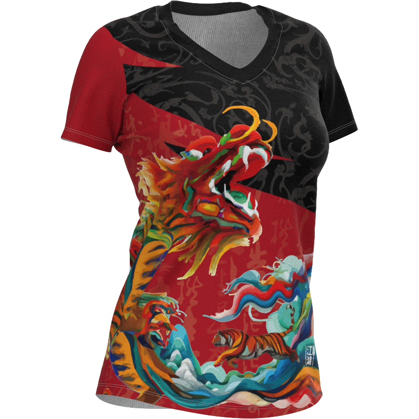 江湖跑堂《翔龍系列》女版V領短袖時尚跑服 | 緋龍