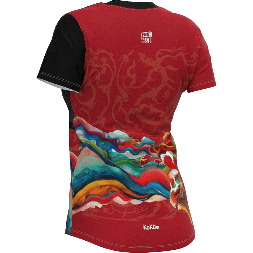 江湖跑堂《翔龍系列》女版V領短袖時尚跑服 | 緋龍