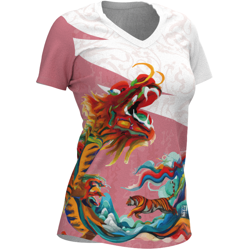 江湖跑堂《翔龍系列》女版V領短袖時尚跑服 | 嬌龍