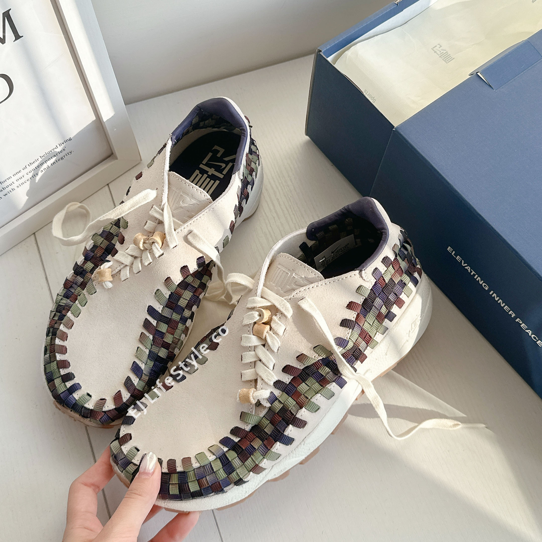 NIKE AIR FOOTSCAPE WOVEN 編織鞋 NAI-KE 米白 奶油白 藍綠 藍紫 彩色 竹節 女鞋 FV3615-191 / 預購